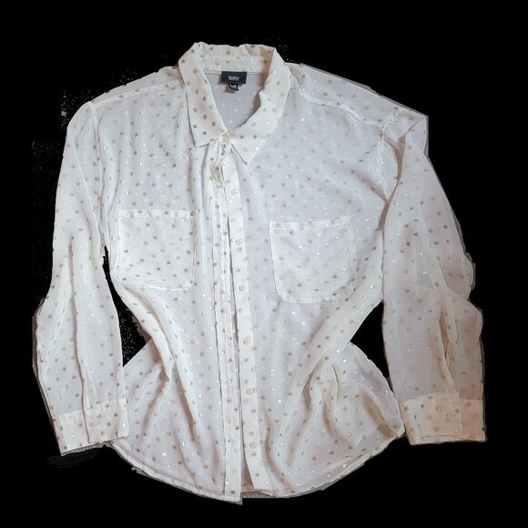 Sheer Button Front Blouse, Beach Cover, Evening Wear - Picture 3 of 6